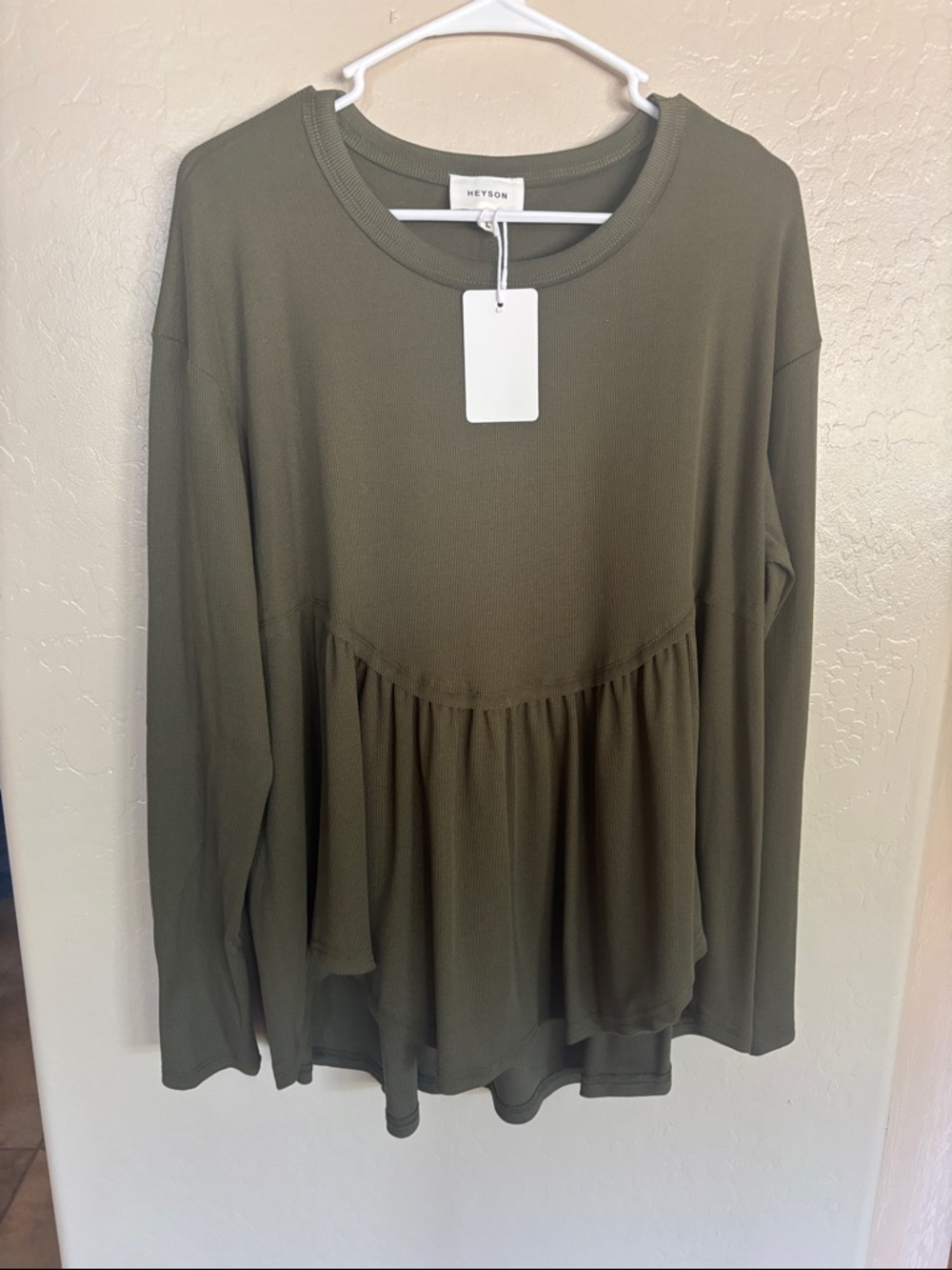 Olive Long-Sleeve Ruffle Peplum Top